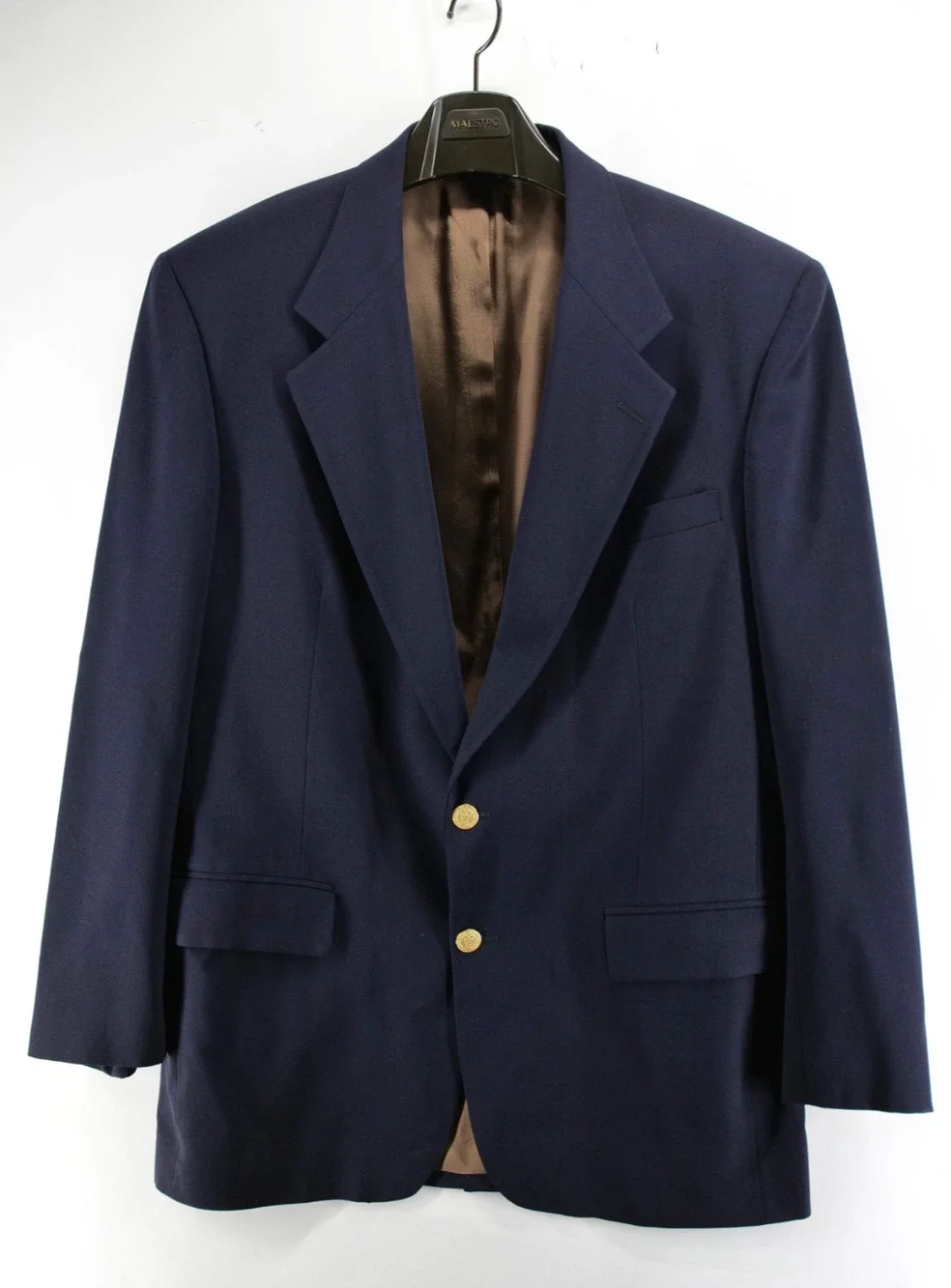 Bill Blass Navy Blazer 42R Wool Gold Crest Buttons Vintage